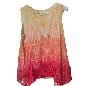 Time and Tru Yellow and Pink Asymmetrical Sleeveless Tank Top